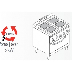 Плита электрическая с 4-мя квадратными конфорками и жарочным шкафом GN2/1 с конвекцией